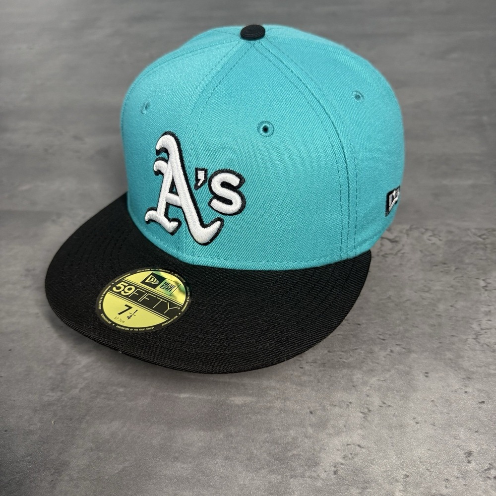 New Era Oakland Athletics A's Hat 59Fifty Cap 7 1/4 Teal Mint Black White Fitted - Picture 1 of 7